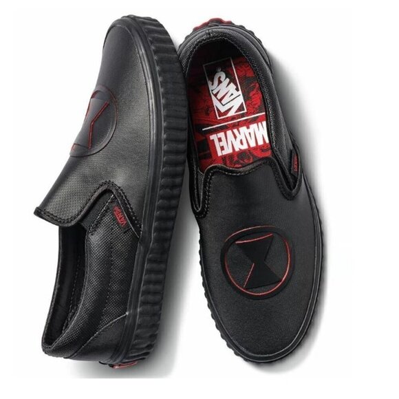 Vans Off The Wall Unisex X Marvel Leather Slip-On Shoes Black Widow 5 6.5 - Picture 1 of 11